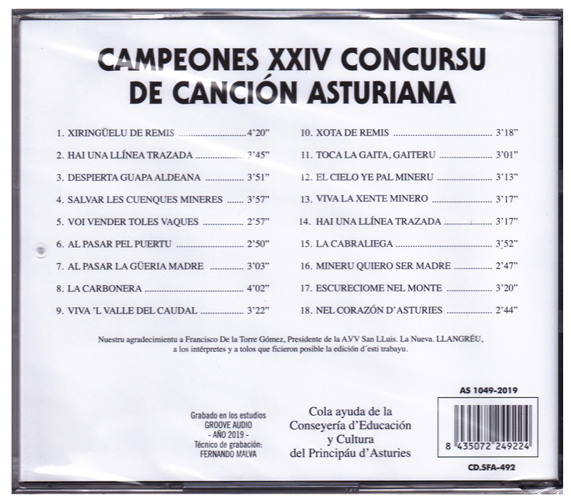imagen cd campeones XXIV concursu de canción Asturiana