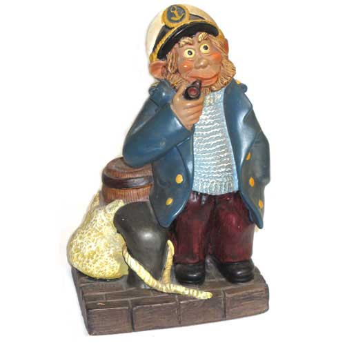 Imagen figura marinero fumando en pipa cerámica pintado a mano