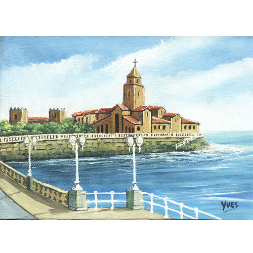 Oleo original Ives Iglesia San Pedro Gij&oacute;n