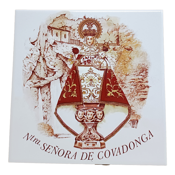 Imagen azulejo porcelana Virgen de Covadonga con Cueva 20x20