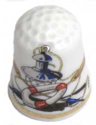 Imagen dedal porcelana blanca de motivos marineros