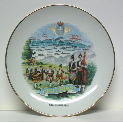 Imagen plato porcelana blanca mapa de Asturias