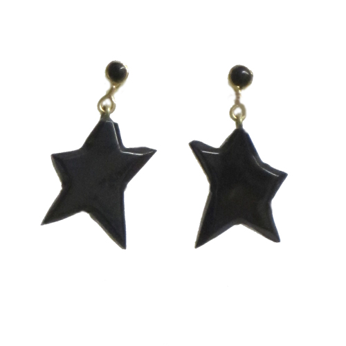  Imagen pendientes estrella colgar/presión azabache y oro 2
