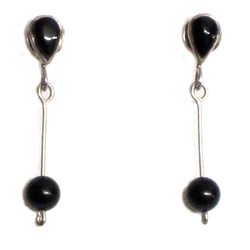 Pendientes plata y azabache presión colgar bolas