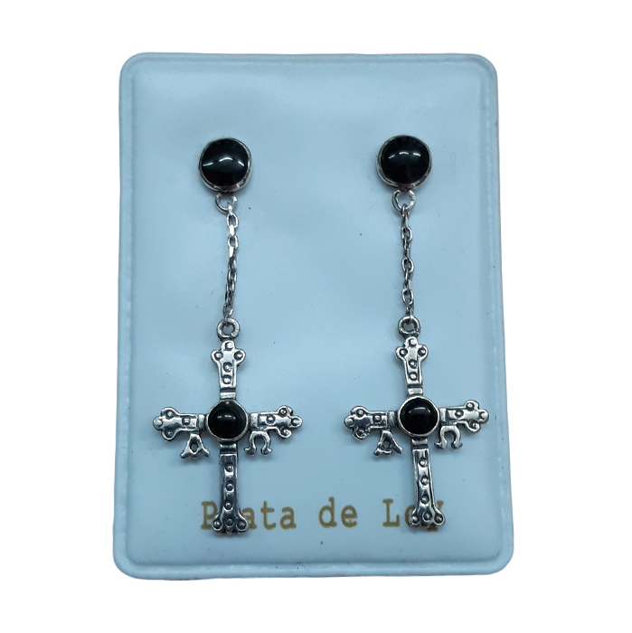 imagen pendientes plata azabache cruz de la victoria