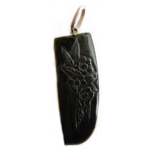  Imagen colgantes plata/azabache motivos florales flor tallada  