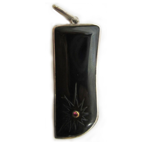  Imagen colgantes plata/azabache motivos florales con circonitas  