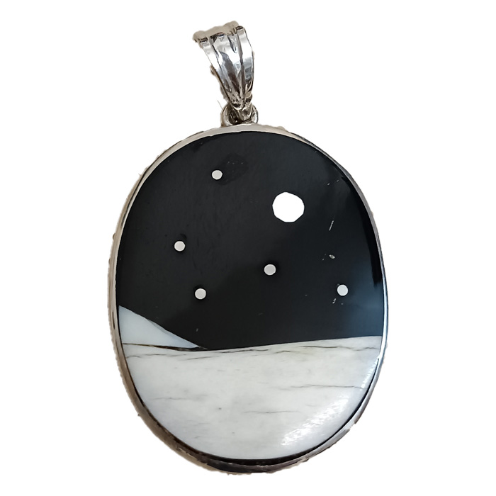 colgante plata, azabache y marfil