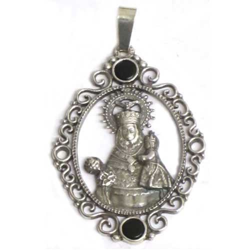 Medalla Virgen Covadonga 2p.azabache./plata filigrana 