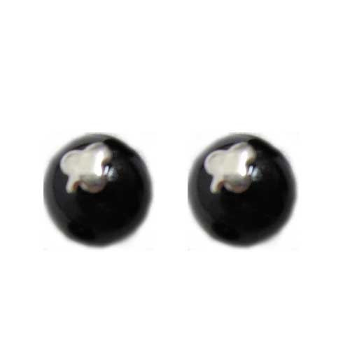 Pendientes presión bolas plata/azabache trisquel