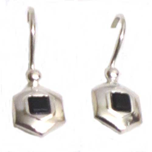 Imagen pendientes colgar plata y azabache hexagonal