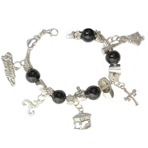 Pulsera de Asturias en plata y azabache motivos asturianos