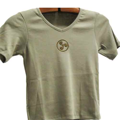 Imagen camiseta top ajustable cuello pico kaki con trisquel