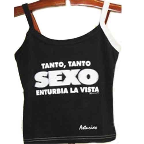 Imagen camiseta tirantes mujer negra sexo parte delantera
