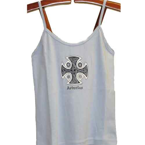 Imagen camiseta tirantes mujer azul cielo con cruz celta