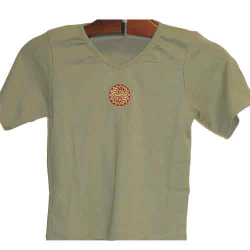 Imagen camiseta top ajustable cuello pico kaki con roset&oacute;n