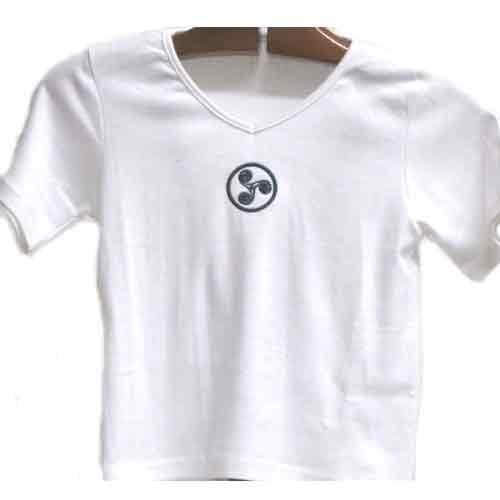 Imagen camiseta top ajustable cuello pico blanco con trisquel