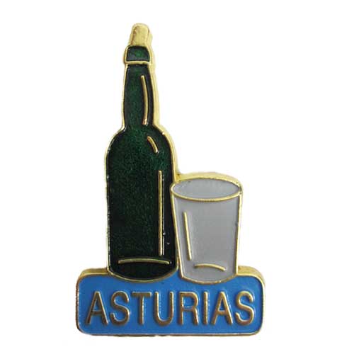 Imagen imán metal botella y vaso de sidra dorado