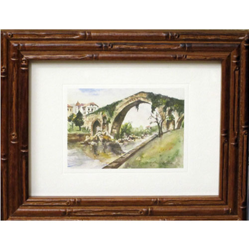 Imagen cuadro acuarela color del puente romano de Cangas de Onís