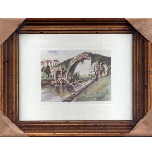 Imagen cuadro acuarela color del puente Romano de Cangas de Onís