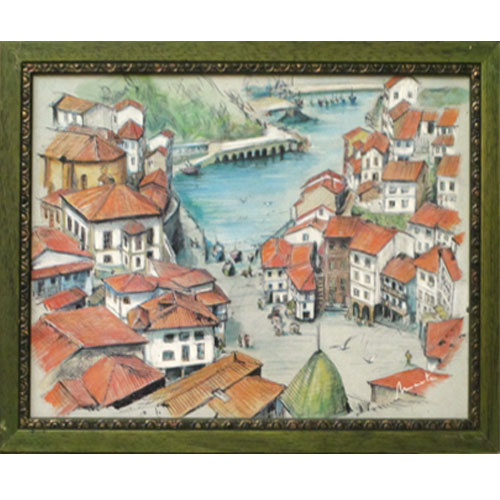 Imagen cuadro Cudillero pastel y acuarela
