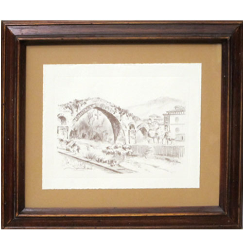 Imagen cuadro carboncillo del Puente Romano de Cangas de Onís