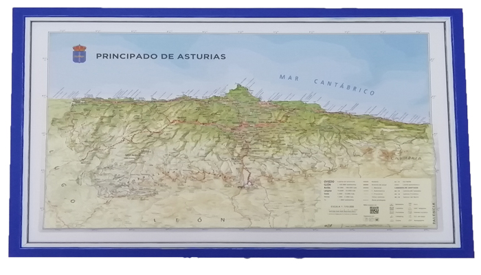 Imagen cuadro Mapa Asturias relieve  ( marco azul )