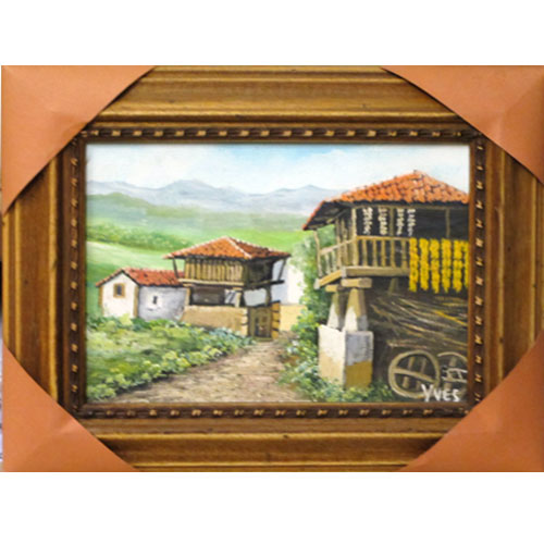 imagen cuadro oleo original Yves aldea asturiana