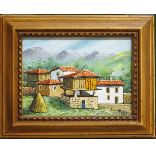 imagen cuadro oleo original Yves casas hórreos paisajes asturianos