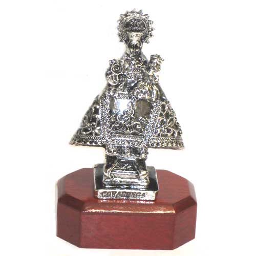 Imagen figura Virgen de Covadonga 15 cm bañada en plata 150 micras con pena de madera