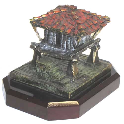 Imagen figura hórreo bañado en bronce y decoradas