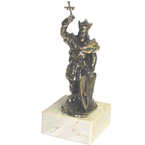 Imagen figura Rey Don Pelayo bañada en bronce y decoradas con base de mármol
