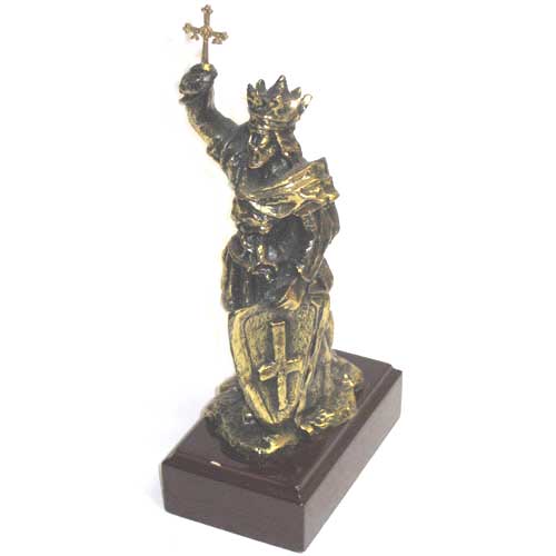 Imagen figura Rey Don Pelayo bañada en bronce y decoradas con base de madera