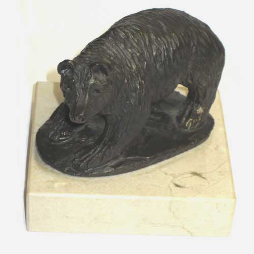 Imagen figura oso pintado imitación bronce con peana mármol