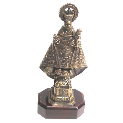 Imagen figura Virgen de Covadonga pintada imitación a bronce con peana de madera