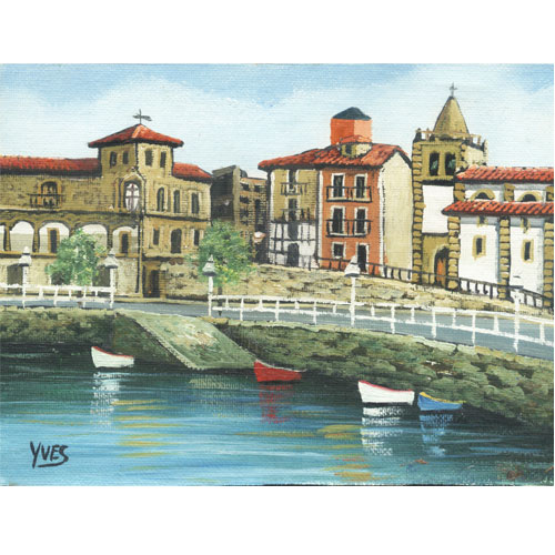 Imagen oleo original Yves muelle pesquero de Gjón