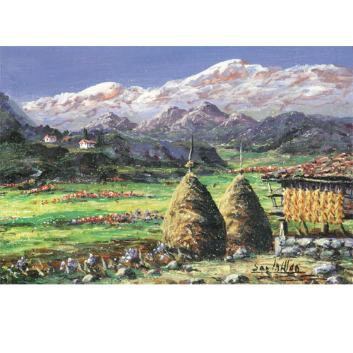 Imagen  oleos originales 21 x 15 Millan - paisajes asturianos montañas