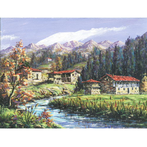 Imagen  oleos originales 21 x 15 Millan - paisajes asturianos montañas y río