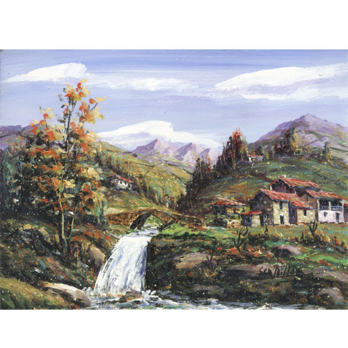Imagen  oleos originales 21 x 15 Millan - paisajes asturianos con río