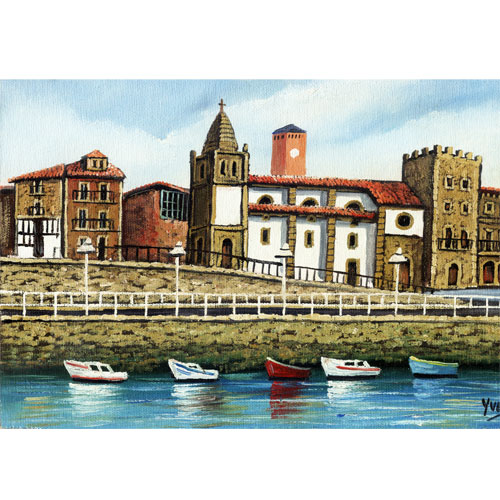 Imagen oleo original Yves 30 x 20 Colegiata y palaci ode Revillagigedo