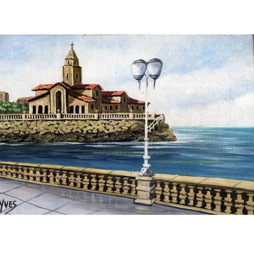 Imagen oleo original Yves 30 x 20 Iglesia San Pedro de Gijón 
