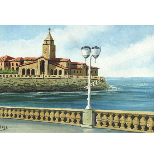 Imagen oleo original Yves 30 x 20 Iglesia San Pedro de Gijón 