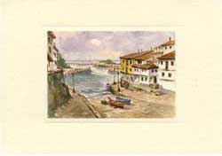 Imagen acuarela color 17 x 12 de Cudillero vista puerto