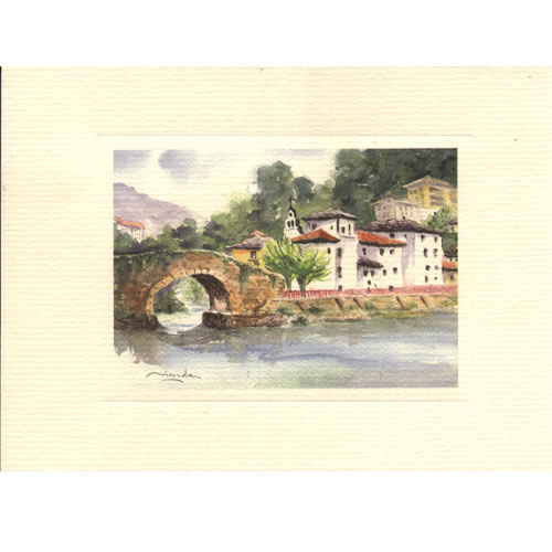 Imagen acuarela color 17 x 12 de Cangas del Narcea