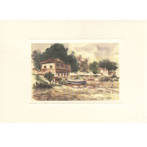 Imagen acuarela color 17 x 12 de El Puntal en Villaviciosa