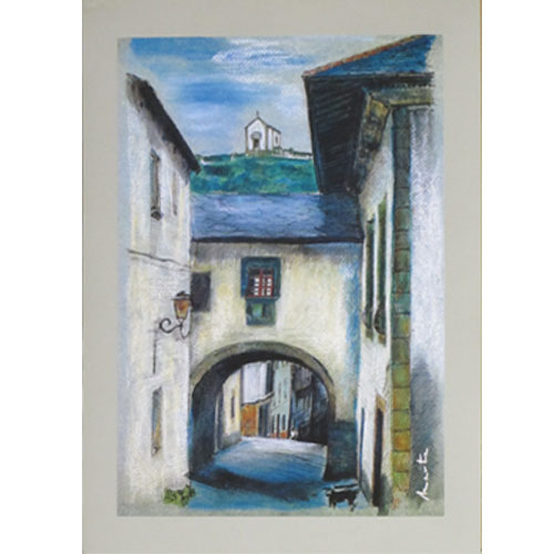 Imagen litografía pastel acuarela grande de El Cambaral Luarca 