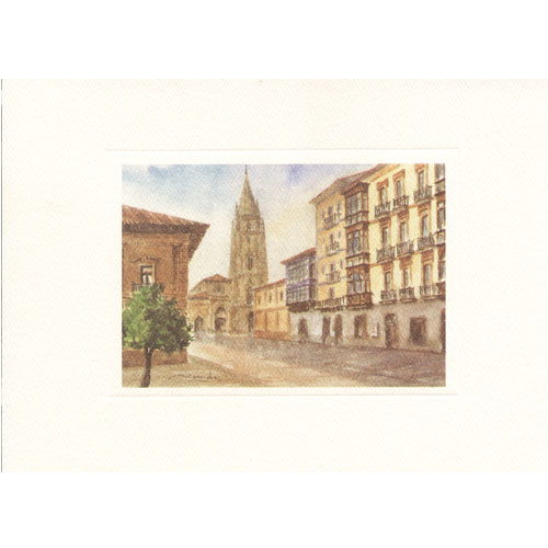 Imagen acuarela color 17 x 12 de Plaza de Porlier de Oviedo