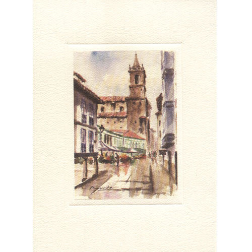 Imagen acuarela color 17 x 12 de Iglesia de San Isidro de Oviedo