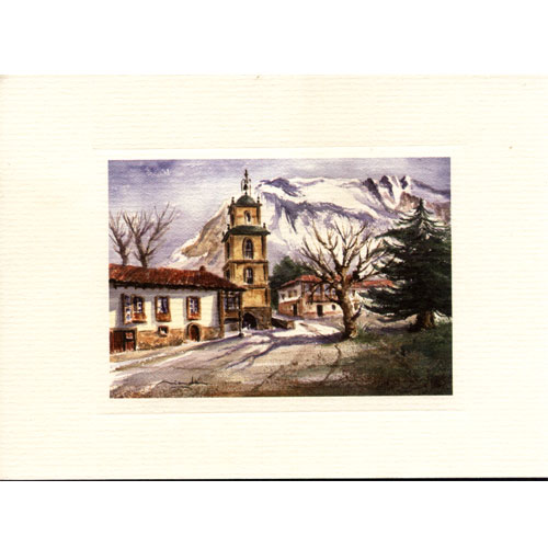 Imagen acuarela color 17 x 12 de Colegiata de Teverga