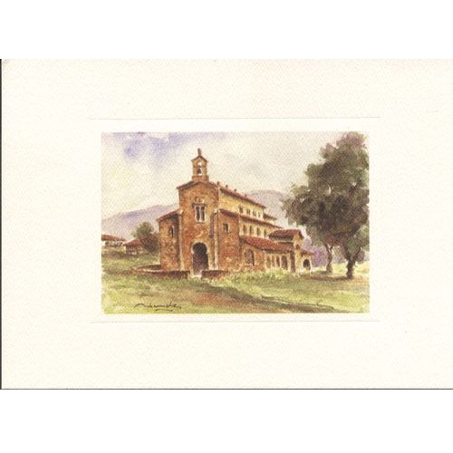 Imagen acuarela color 17 x 12 de San Salvador de Valdediós